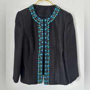 Anthracite By Muse Black Blue Beaded Artsy Unique Lined Blazer Jacket Women’s 8